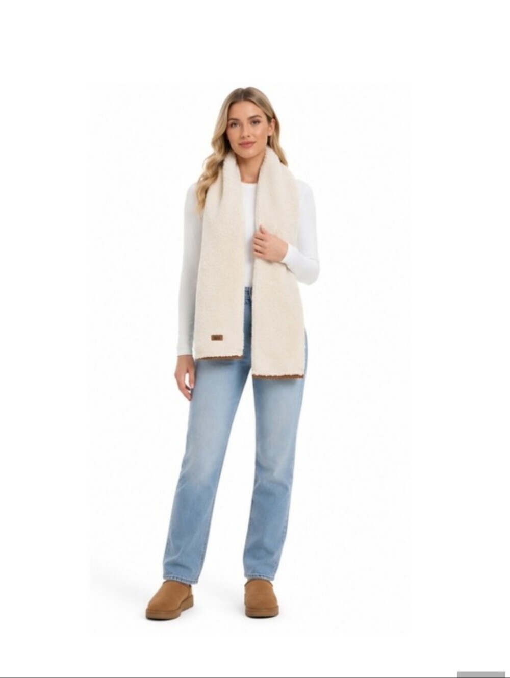 UGG Women's Ivory Uggfluff Scalloped Scarf One Size